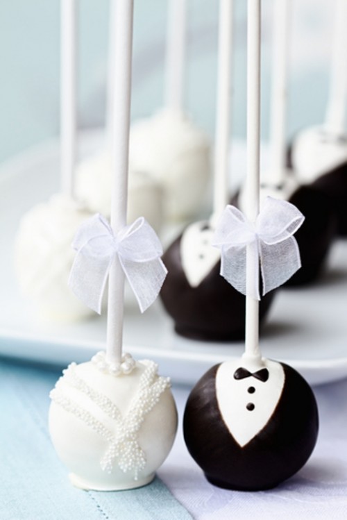 black and white cake pops covered with chocolate is an elegant and delicious dessert idea