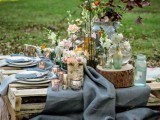 a low table made of pallets can be used for styling a wedding picnic – make it of pallets yourself stacking pallets on each other