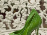 jaw-dropping lime green peep toe shoes are a nice idea for a bride who wants to make a statement with their color and look