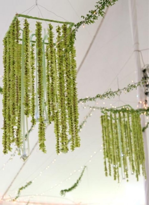 hanging florals are a hot trend, and these long green floral garlands are amazing for wedding decor