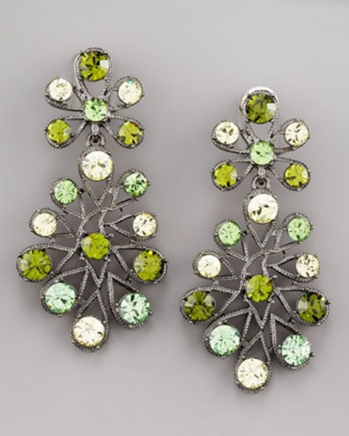bold and catchy green rhinestone statement earrings are a great color statement in your bride's or bridesmaid look