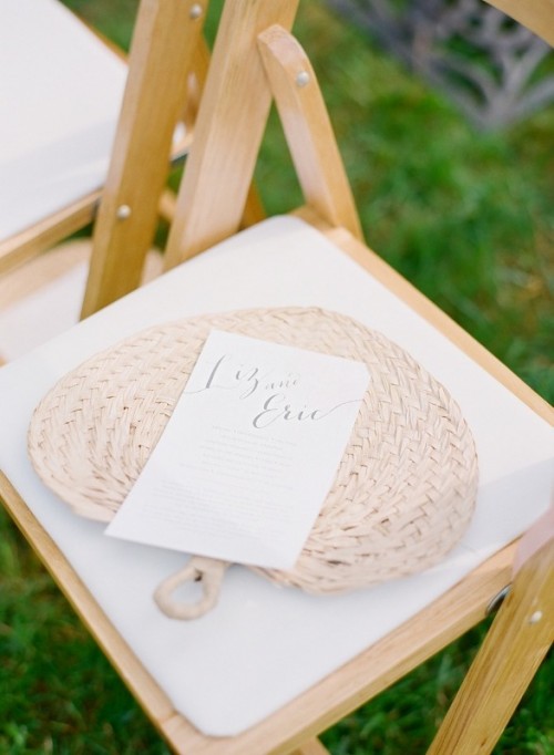 woven fans can be nice wedding favors   they are very suitable for your beach wedding ceremony and are really life saving