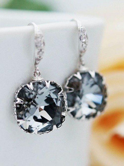 grey rhinestone statement earrings are bold and glam and will complete your bridal or bridesmaid look at their best