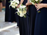 naxy strapless bridesmaid dresses with pleated bodices and silver shoes compose very elegant and chic bridesmaid looks for fall and winter weddings