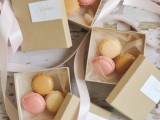 colorful macarons in boxes are a timeless favor idea for a wedding or rehearsal dinner
