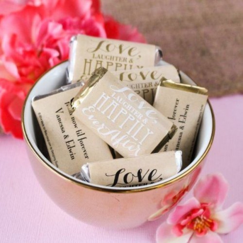 wrap chocolate bars into personalized paper with printed monograms and various words