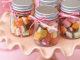 jelly candies of various kinds in jars is a timeless edible favor idea for weddings and rehearsal dinners