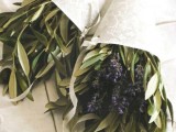 go for lavender in a cone and olive branches with olives as wedding decorations to embrace the wedding location