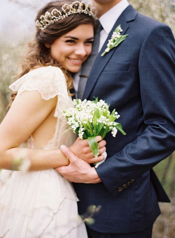 Go for amazing lily of the valley wedding bouquet and buttonhole for a lovely relaxed and chic look