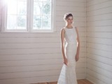 a boho lace sheath wedding dress with a halter neckline and a train is very sexy and romantic