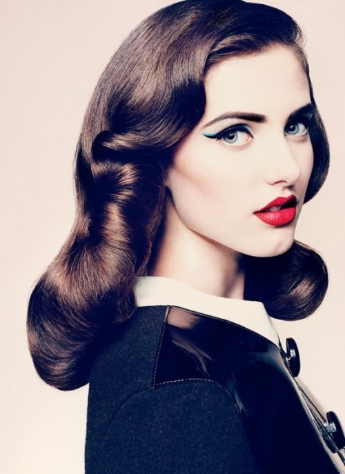 dark vintage curls on middle length hair look very chic and elegant and highlight your feminity