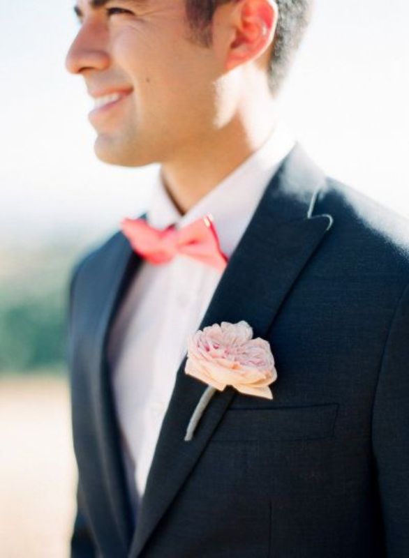 a blush fabric peony boutonniere is a lovely idea that always works   you don't waste blooms and get a non withering accessory