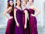 fantastic plum-colored and fuchsia maxi bridesmaid dresses will be a gorgeous solution for a fall wedding with a sumptuous color palette