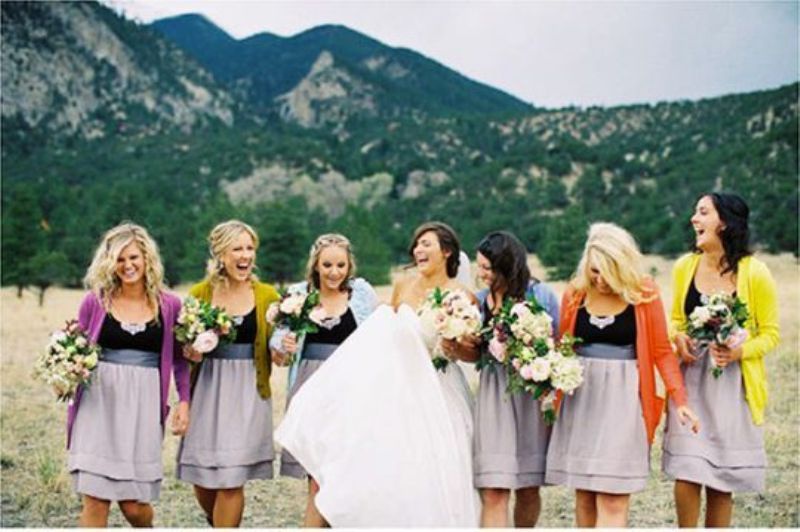 cardigans of all the rainbow colors will brighten up the look of the bridal party and make the outfits more cheerful