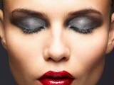 a stunning makeup with silver eyeshadows and a bold red lip is amazing for a winter wedding