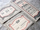 a whimsy and fun wedding invitation suite in grey, red and white is chic and creative