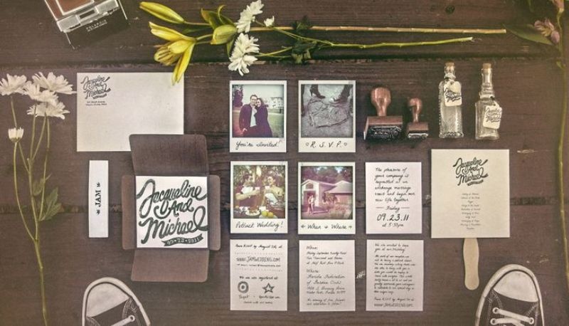A wedding invitation suite done with invites and Polaroids of your couple is a very customized idea