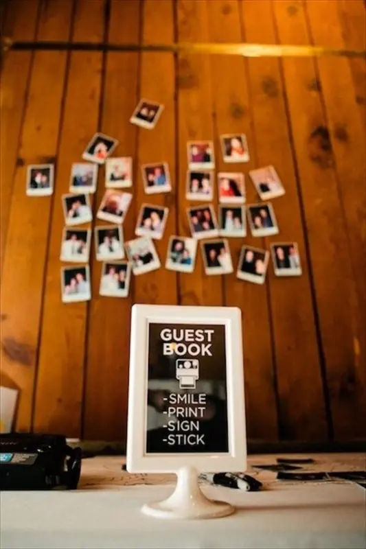 A guest book designed of Polaroids is a cool and very modern idea with a nostalgic touch
