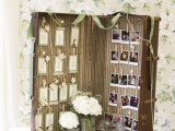 a suitcase with Polaroids of your couple and some cards is a pretty decoration for a wedding