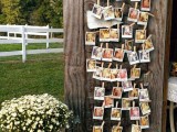 Polaroids attached to a vintage door will be a cute and homey wedding decoration for a backyard wedding