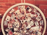 a large wheel with Polaroids attached is a cool rustic wedding decoration
