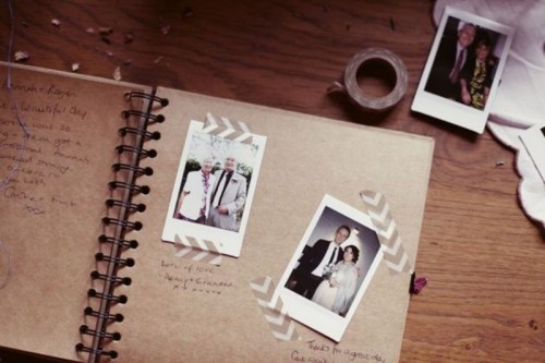 a wedding guest book with Polaroids of your guests attached and some wishes from them is a super cute idea to rock