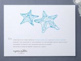a delicate beach wedding invitation suite with turquoise stars drawn on it and with black and turquoise lettering for a minimal beach wedding