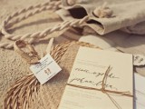 a delicate neutral beach wedding invitation with gold calligraphy is timeless classics for any wedding, not only for a beach one