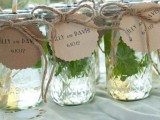 jars with fresh mojito or just mint cocktails and tags are amazing to refresh everyone at a hot weather wedding