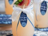 peach lemonade with peaches and fresh mint, with tags and straws are perfect for refreshing your guests in spring or summer