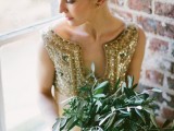 a textural greenery wedding bouquet is a nice option if you have a neutral or glitter wedding dress