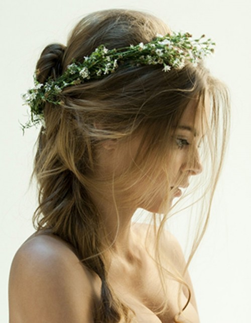 a boho wedding haistyle with a a bump on top, a fishtail braid and some locks down is a messy and pretty idea that doesn't suppose any perfection and it's very comfy