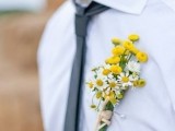 a white shirt, a black skinny tie and a colorful floral boutonniere are a nice idea for spring or summer