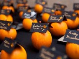 mini pumpkins with black cards are nice escort cards to rock and they feel like fall