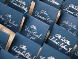 navy cards with silver calligraphy look elegant and chic and fit your wedding and colors