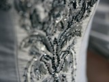 navy and silver beading on the wedding dress will help you incorporate your colors into your look