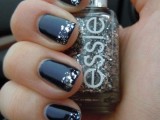 a navy manicure with silver touches is right what a bride needs to incorporate the color scheme into her look