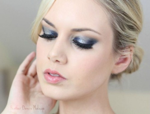 navy and silver smokey eyes are a nice makeup idea for a bride if they fit your complexion and looks