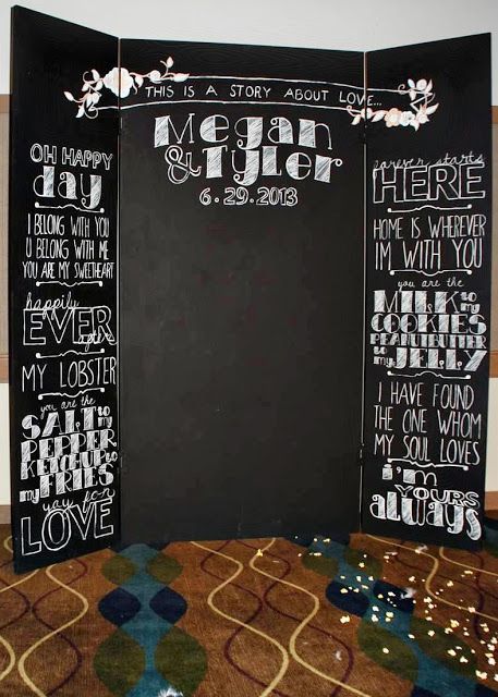 a black chalkboard sign with white calligraphy is a lovely idea to take pics having it in the backdrop