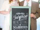 a chalkboard sign in a mint green frame is a lovely idea for a fun wedding, it can be rocked for a rustic or relaxed wedding