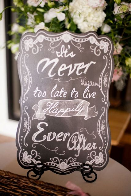 a refined and chic chalkboard sign with calligraphy, it can be rocked throughout your venue and it will look great