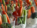cups with fresh veggies and dip is a very healthy idea, suitable for vegan weddings, too
