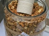a nut and popcorn mix with caramel is a nice snack idea, which is also rather healthy