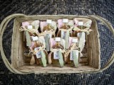 a basket with mini alcohol bottles with cards are a great idea for groomsmen gifts, it’s a creative idea