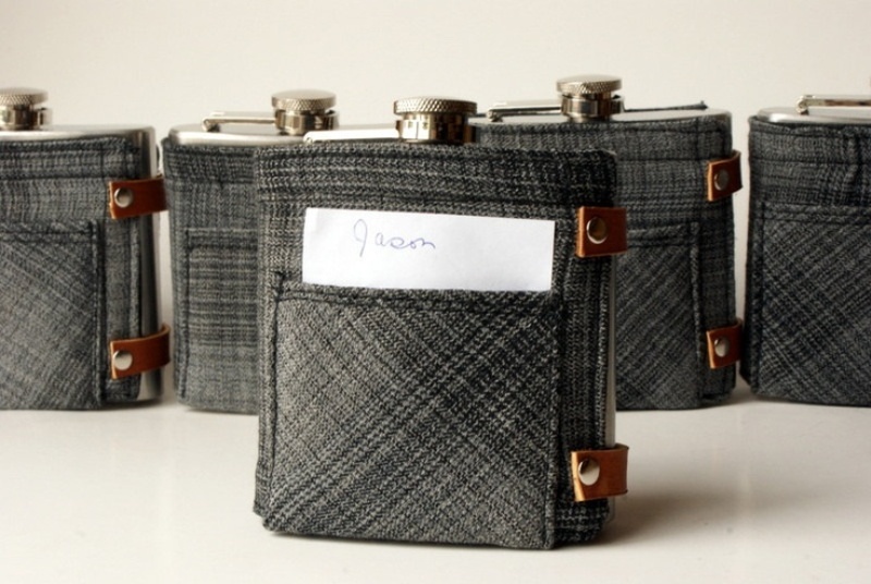 Flasks in covers, with personalized cards are timeless groomsmen gifts and they will please everyone