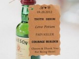 mini alcohol bottles with tags are always a good idea of a gift, groomsmen will enjoy them