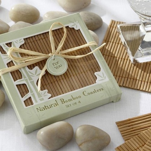 natural bamboo coasters are great wedding favors for many types of weddings, they are useful and everybody needs them