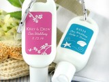 mini sunscreen packs are always cool wedding favors as many guests can forget about having some on, and it’s essential