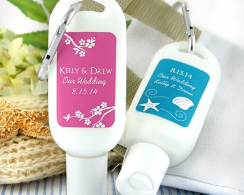 mini sunscreen packs are always cool wedding favors as many guests can forget about having some on, and it's essential