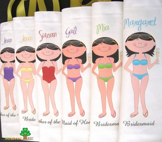 Packs with colorful bikinis for the team bride are amazing for making your wedding cooler and funnier